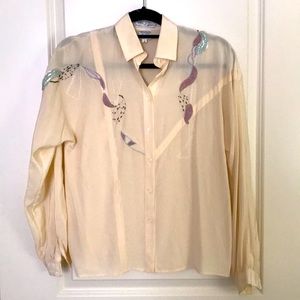 Vintage Embroidered Silk Button-Up
